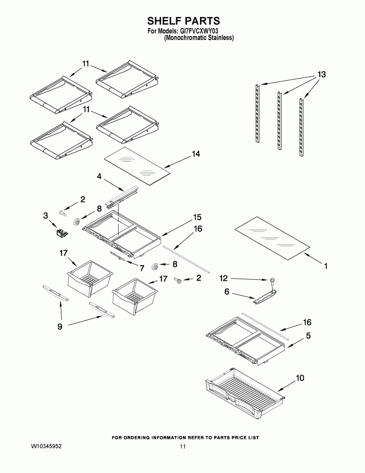 SHELF PARTS Diagram and Parts List for GI7FVCXWY03  Whirlpool Refrigerator