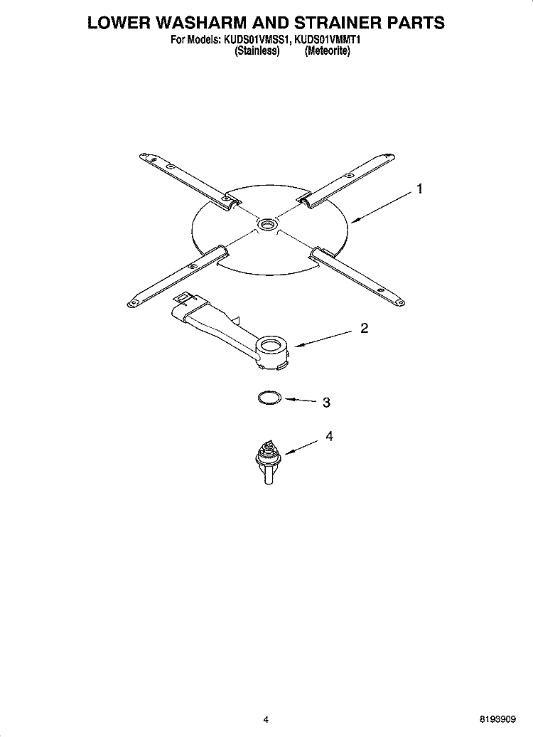 LOWER WASHARM AND STRAINER PARTS Diagram and Parts List for KUDS01VMMT1  KitchenAid Dishwasher