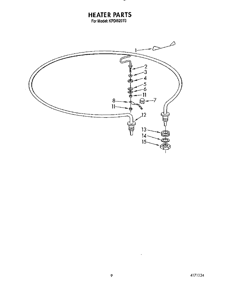 HEATER Diagram and Parts List for KPDI620T0  KitchenAid Dishwasher