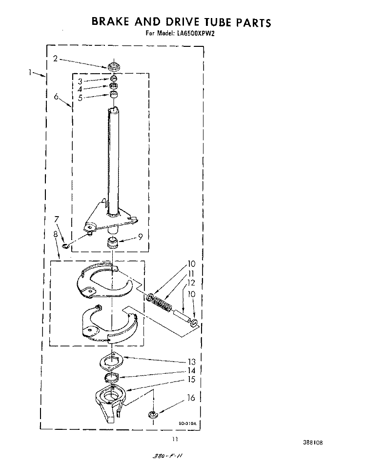 BRAKE AND DRIVE TUBE Diagram and Parts List for LA6500XPW2  Whirlpool Washer