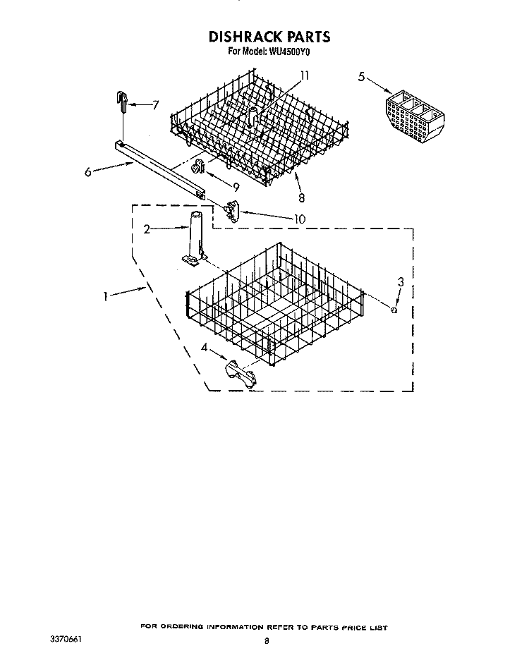 DISHRACK Diagram and Parts List for WU4500Y0  Roper Dishwasher