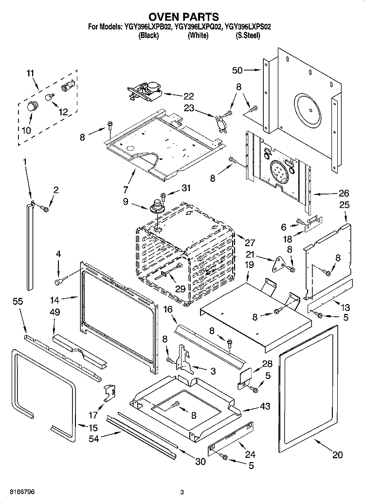 OVEN PARTS Diagram and Parts List for YGY396LXPB02  Whirlpool Range