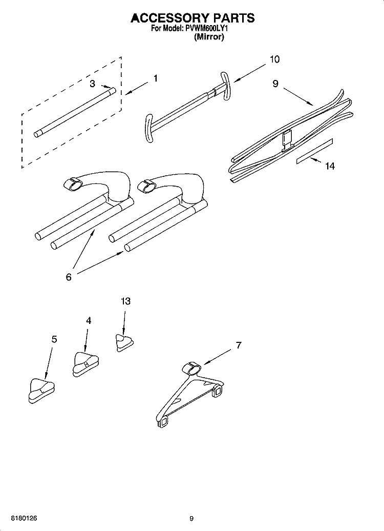 ACCESSORY PARTS Diagram and Parts List for PVWM600LY1  Whirlpool Cabinet
