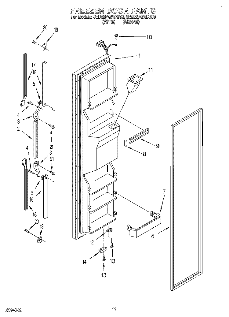 FREEZER DOOR Diagram and Parts List for 8ED22PQXDW00  Whirlpool Refrigerator