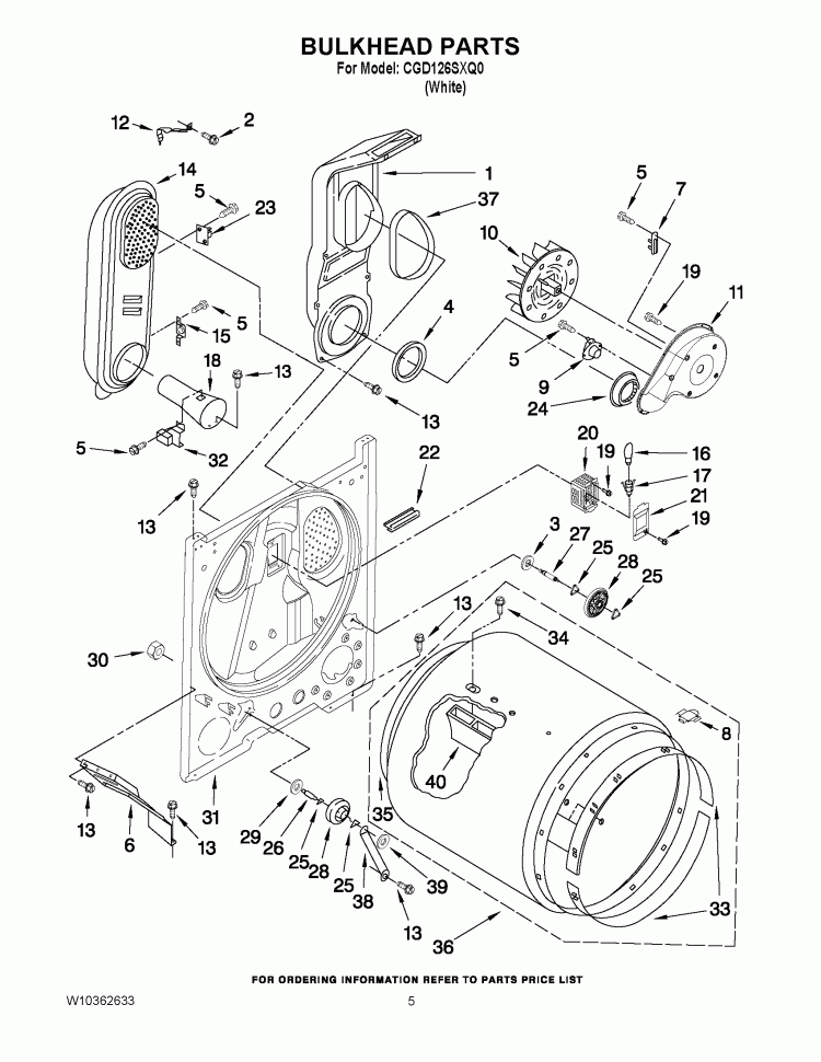 BULKHEAD PARTS Diagram and Parts List for CGD126SXQ0  Whirlpool Dryer