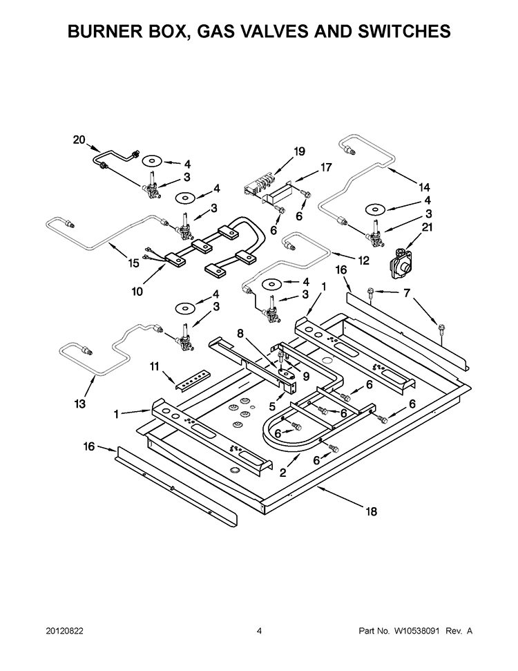 BURNER BOX, GAS VALVES AND SWITCHES Diagram and Parts List for KGCK366VSS02  KitchenAid Cooktop