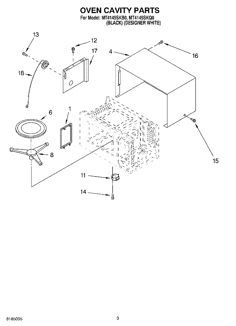OVEN CAVITY Diagram and Parts List for MT4145SKQ0  Whirlpool Microwave