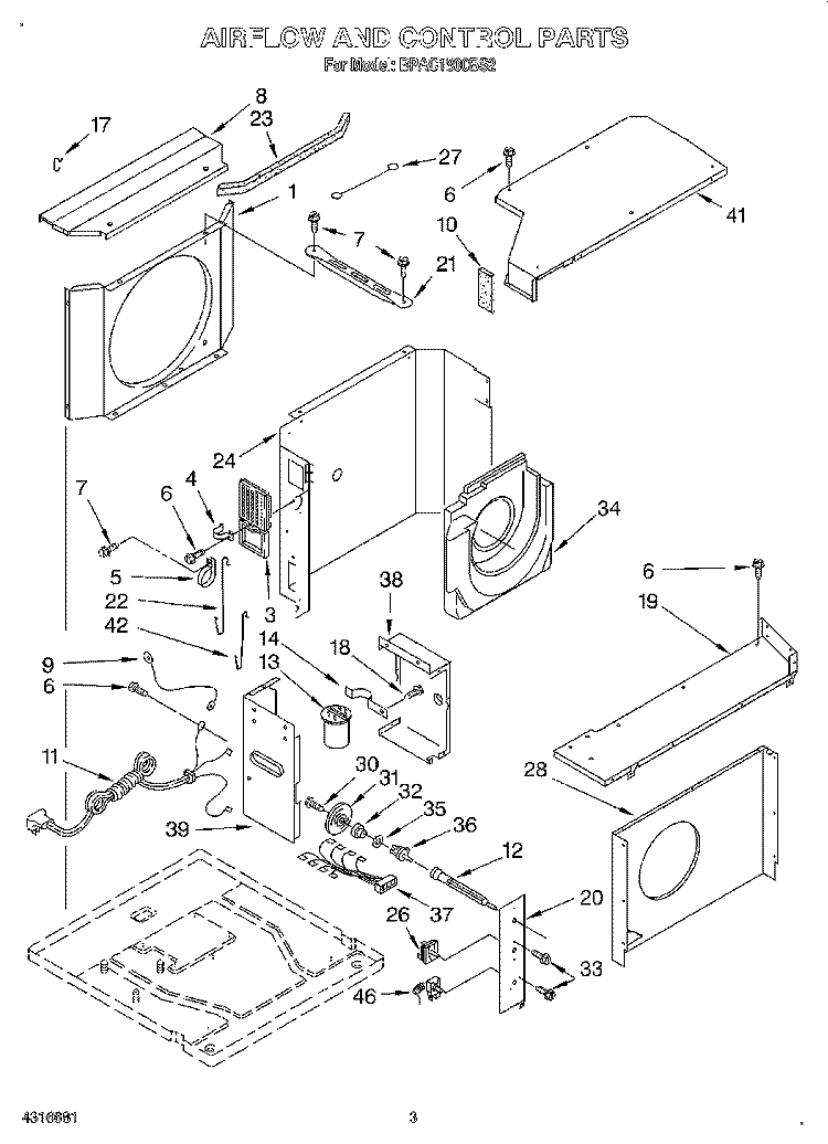 AIRFLOW AND CONTROL Diagram and Parts List for BPAC1800BS2  KitchenAid Air Conditioner