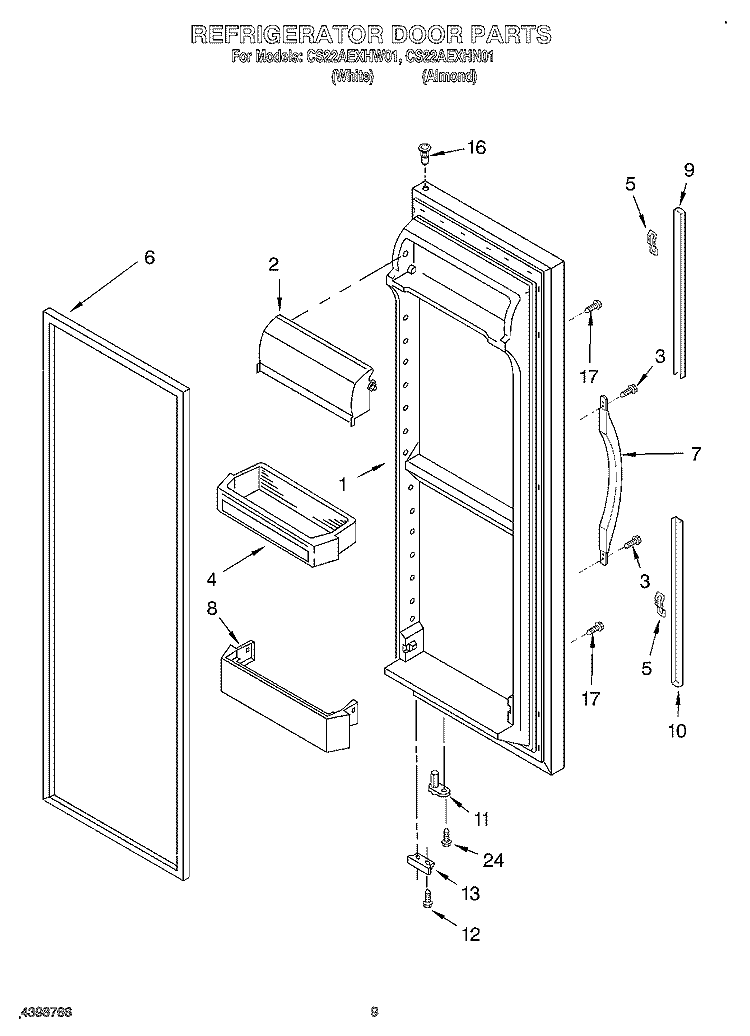 REFRIGERATOR DOOR Diagram and Parts List for CS22AEXHN01  Crosley Refrigerator