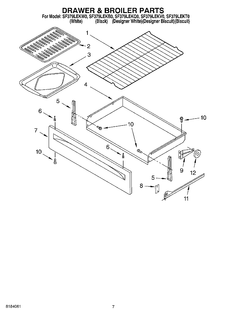 DRAWER & BROILER Diagram and Parts List for SF379LEKV0  Whirlpool Range