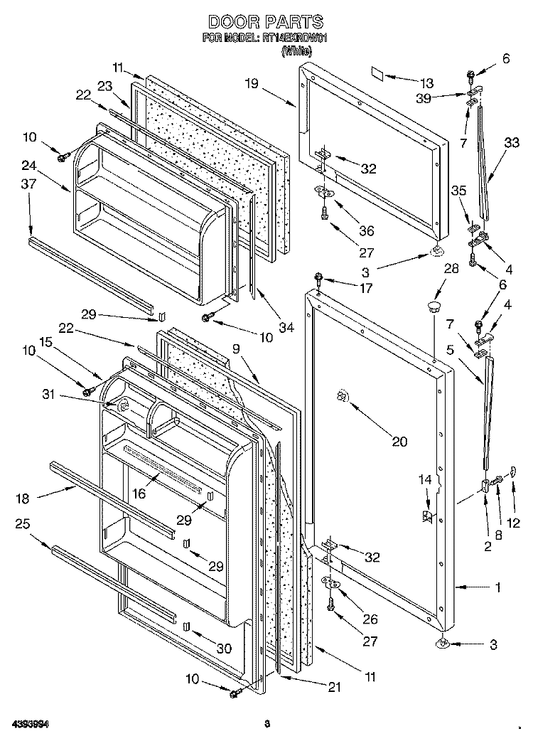 DOOR Diagram and Parts List for RT14EKRDW01  Roper Refrigerator