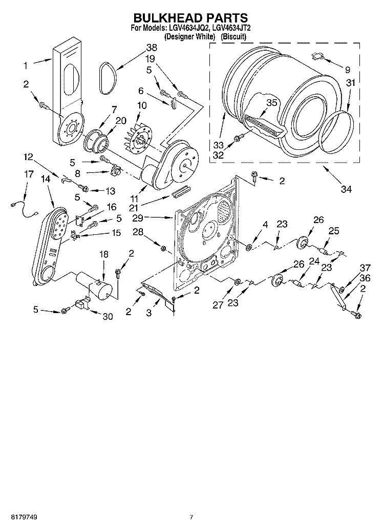 BULKHEAD Diagram and Parts List for LGV4634JQ2  Whirlpool Dryer