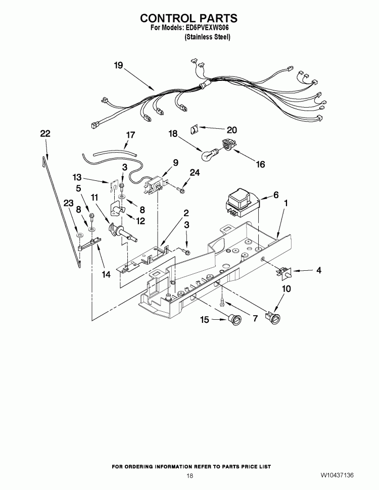 CONTROL PARTS Diagram and Parts List for ED5PVEXWS06  Whirlpool Refrigerator