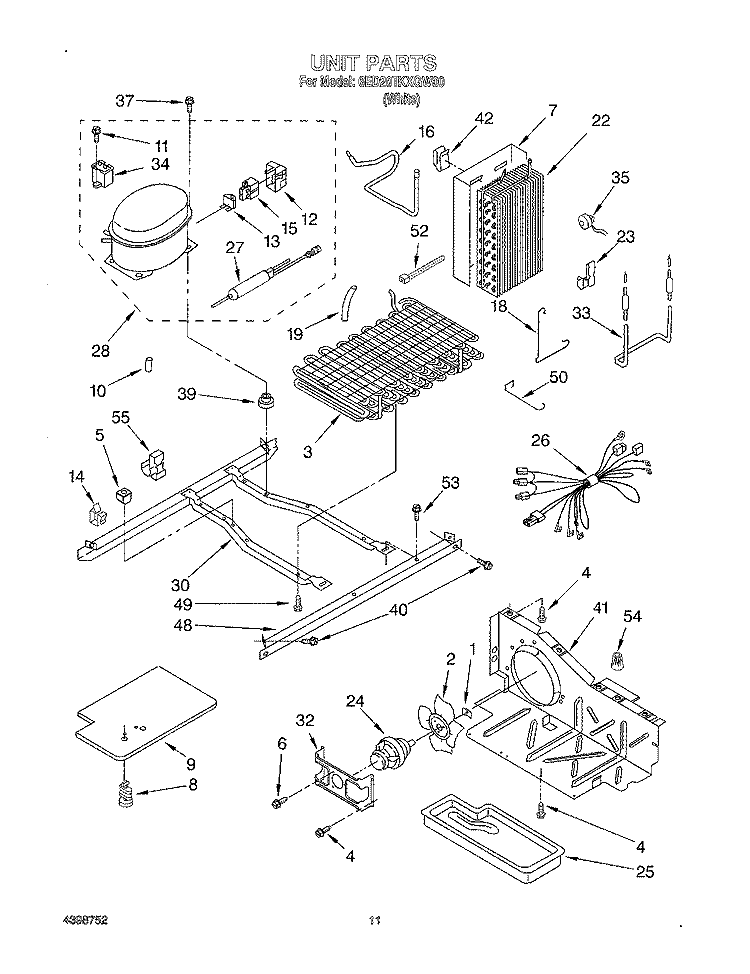 UNIT Diagram and Parts List for 6ED20TKXGW00  Whirlpool Refrigerator