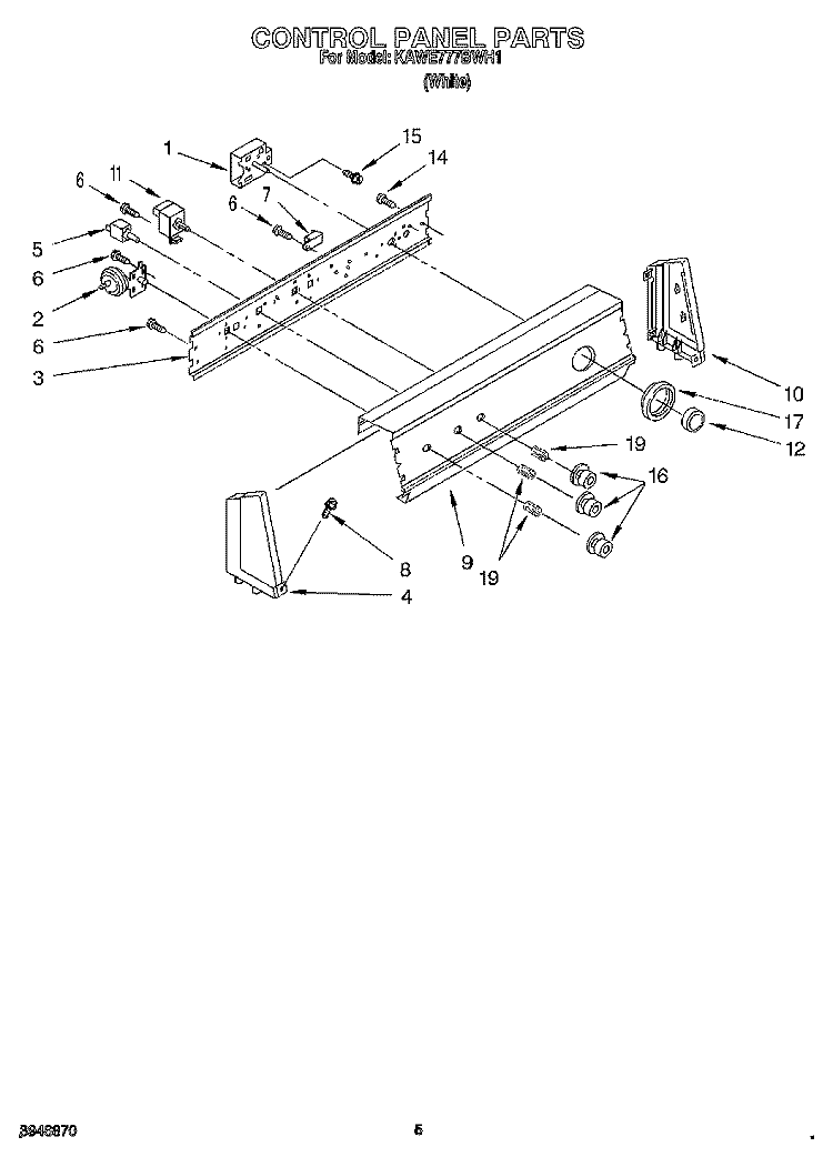 CONTROL PANEL Diagram and Parts List for KAWE777BWH1  KitchenAid Washer