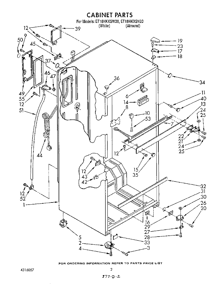CABINET Diagram and Parts List for ET18HKXSW20  Whirlpool Refrigerator