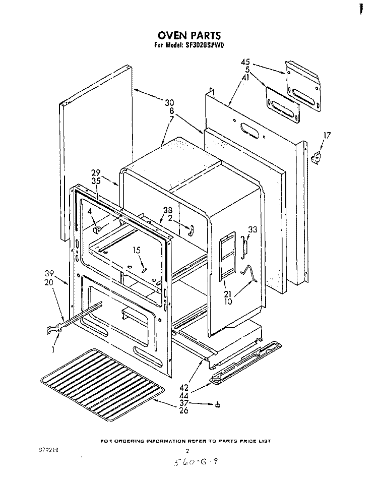 OVEN , LITERATURE Diagram and Parts List for SF3020SPW0  Whirlpool Range