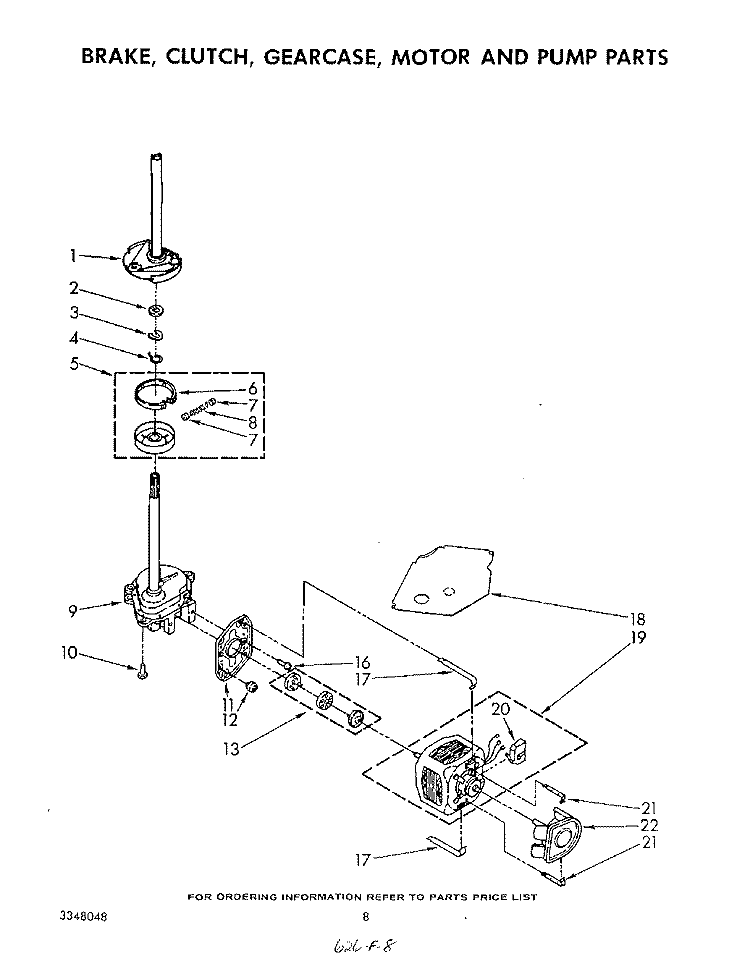BRAKE, CLUTCH, GEARCASE, MOTOR AND PUMP Diagram and Parts List for LA5000XSW0  Whirlpool Washer