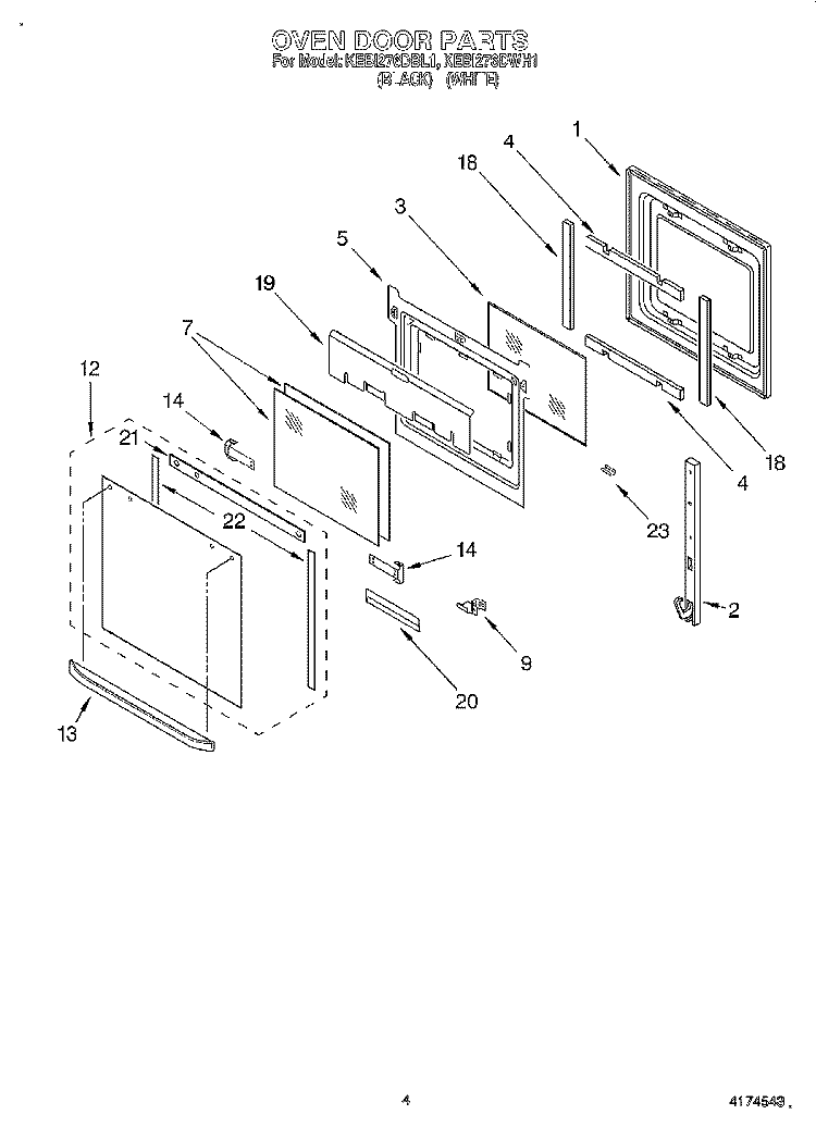 OVEN DOOR Diagram and Parts List for KEBI276DWH1  KitchenAid Wall Oven