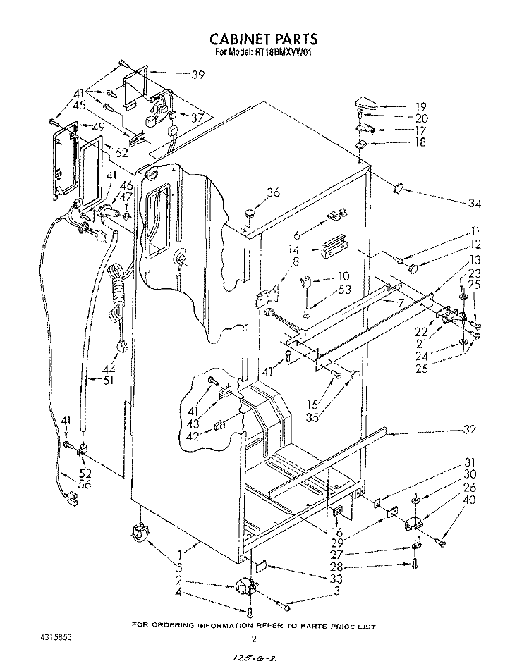 CABINET Diagram and Parts List for RT18BMXVW01  Roper Refrigerator