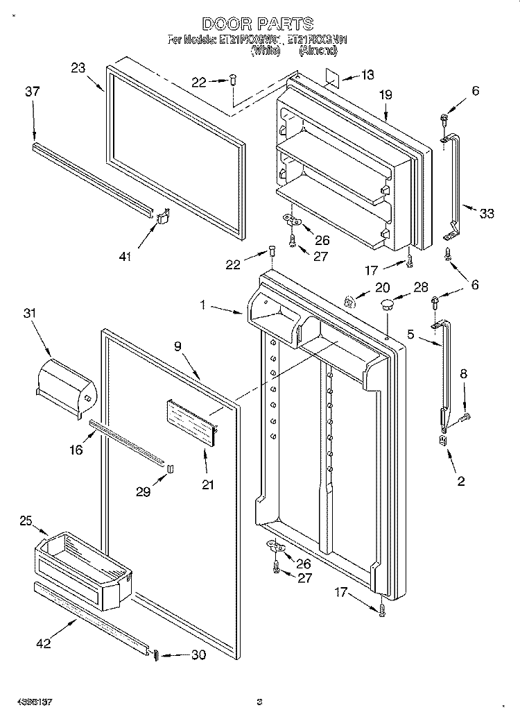 DOOR Diagram and Parts List for ET21PKXGW01  Whirlpool Refrigerator