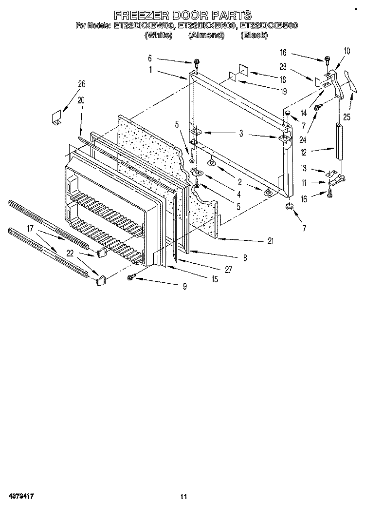 FREEZER DOOR Diagram and Parts List for ET22DKXBN00  Whirlpool Refrigerator