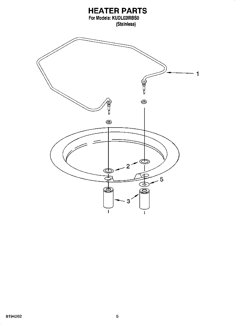 HEATER PARTS Diagram and Parts List for KUDL02IRBS0  KitchenAid Dishwasher