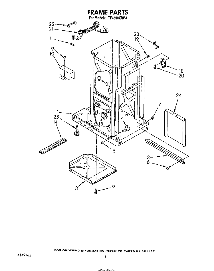 FRAME Diagram and Parts List for TF4500XRP3  Whirlpool Trash Compactor