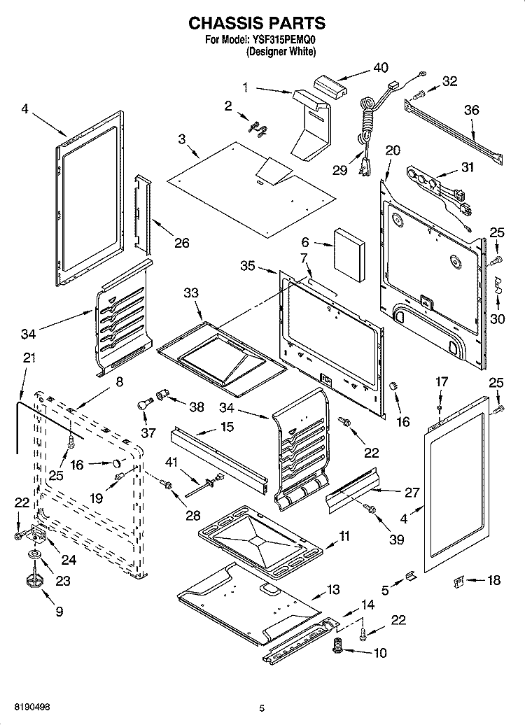 CHASSIS PARTS Diagram and Parts List for YSF315PEMQ0  Whirlpool Range