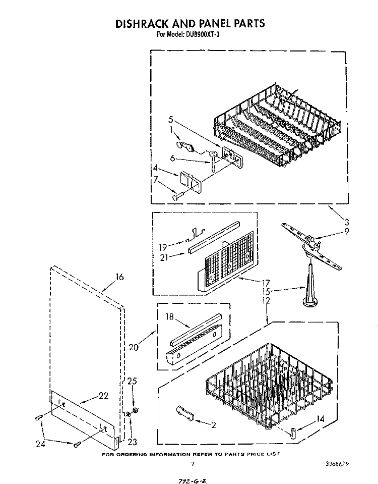 DISHRACK AND PANEL Diagram and Parts List for DU8900XT3  Whirlpool Dishwasher