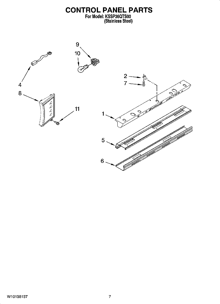 CONTROL PANEL PARTS Diagram and Parts List for KSSP36QTS00  KitchenAid Refrigerator