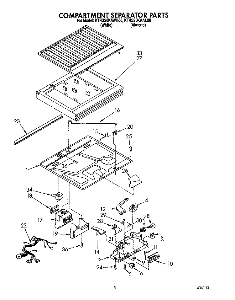 COMPARTMENT SEPARATOR Diagram and Parts List for KTRS20KAWH00  KitchenAid Refrigerator