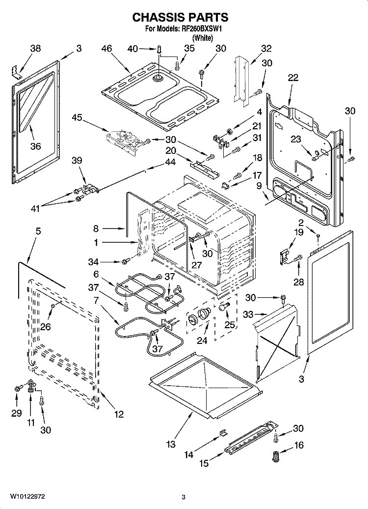CHASSIS PARTS Diagram and Parts List for RF260BXSW1  Whirlpool Range