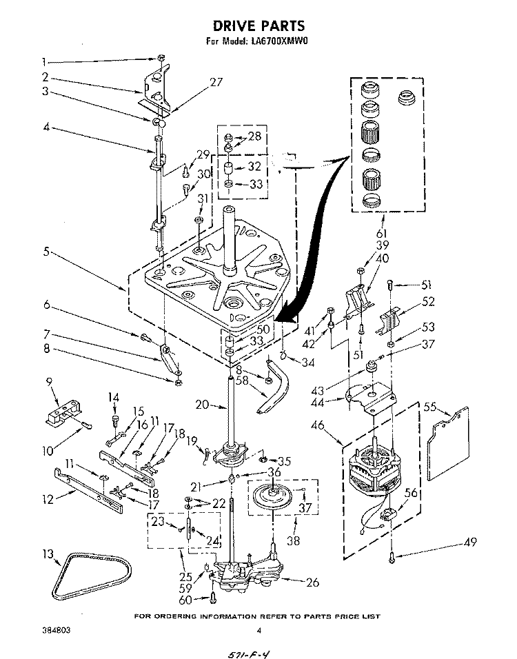 DRIVE Diagram and Parts List for LA6700XMW0  Whirlpool Washer