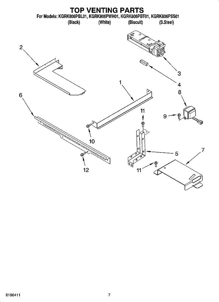 TOP VENTING PARTS Diagram and Parts List for KGRK806PBT01  KitchenAid Range
