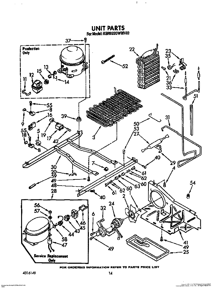 UNIT Diagram and Parts List for KSRB22DWAL02  KitchenAid Refrigerator