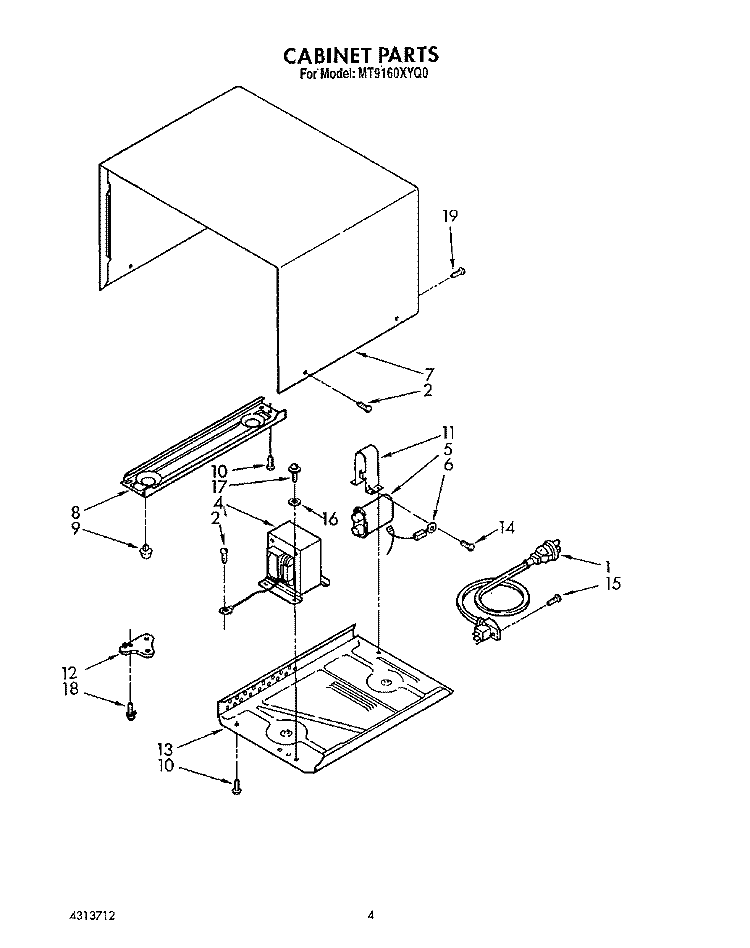 CABINET Diagram and Parts List for MT9160XYB0  Whirlpool Microwave
