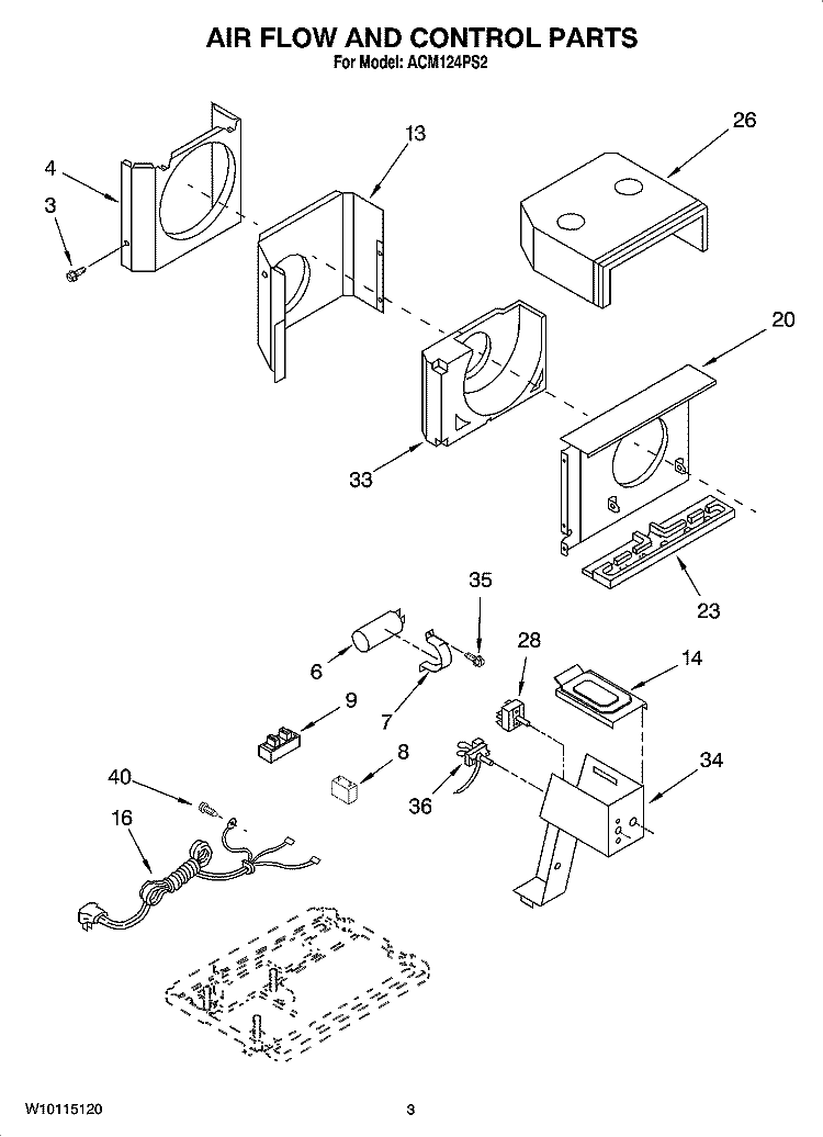 AIR FLOW AND CONTROL PARTS Diagram and Parts List for ACM124PS2  Whirlpool Air Conditioner