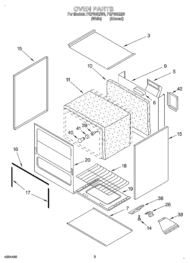 OVEN Diagram and Parts List for FGP305EW3  Roper Range