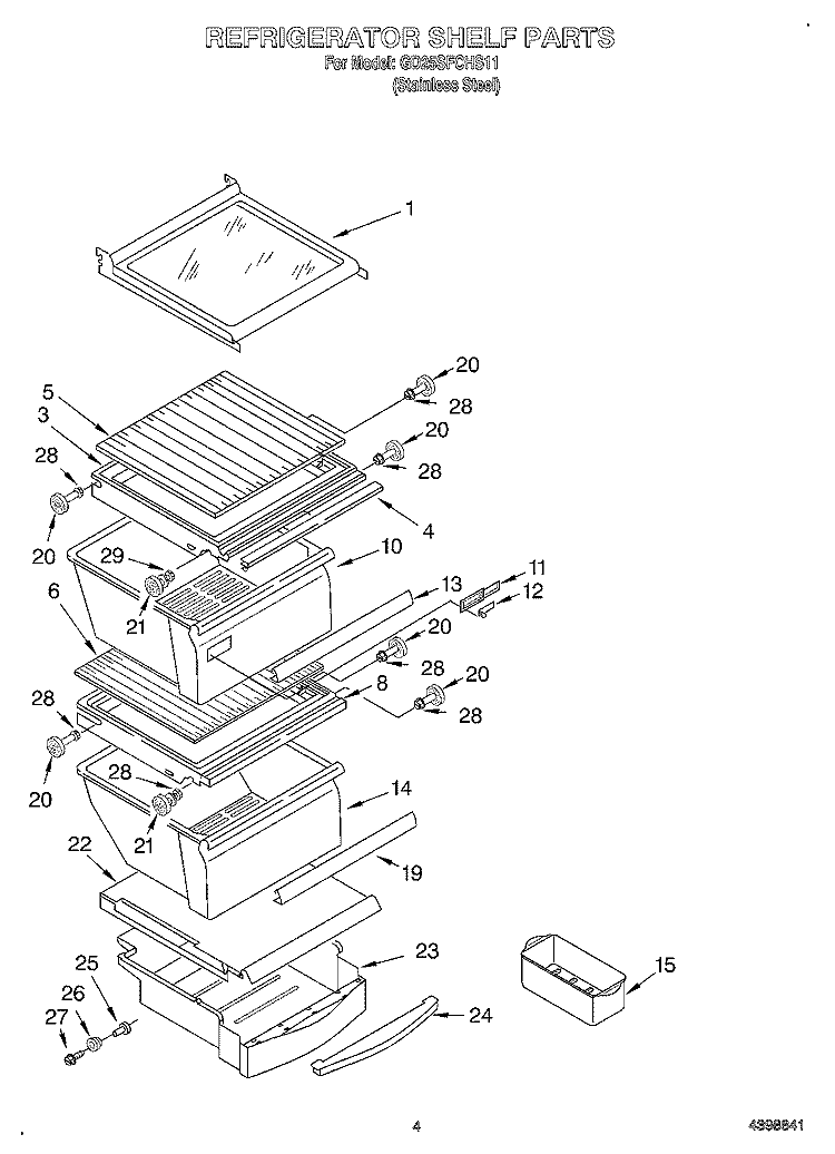 REFRIGERATOR SHELF Diagram and Parts List for GD25SFCHS11  Whirlpool Refrigerator