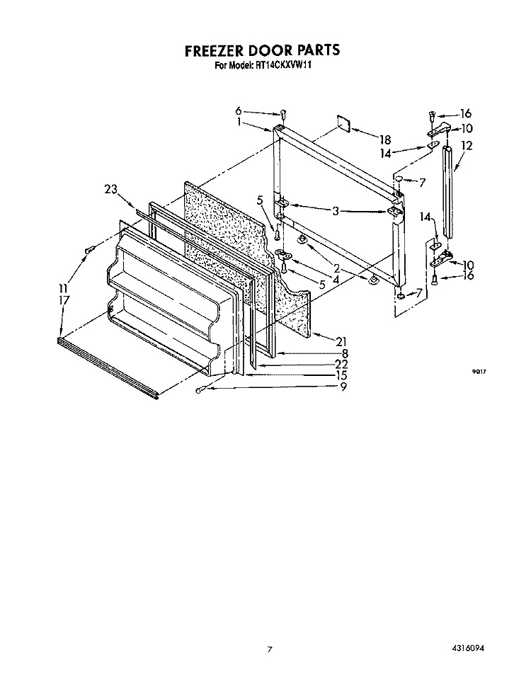 FREEZER DOOR Diagram and Parts List for RT14CKXVW11  Roper Refrigerator