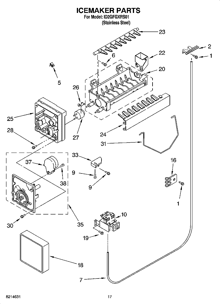 ICEMAKER PARTS Diagram and Parts List for ID2GFGXRS01  Whirlpool Refrigerator