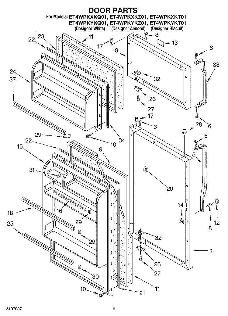 DOOR Diagram and Parts List for ET4WPKYKT01  Whirlpool Refrigerator