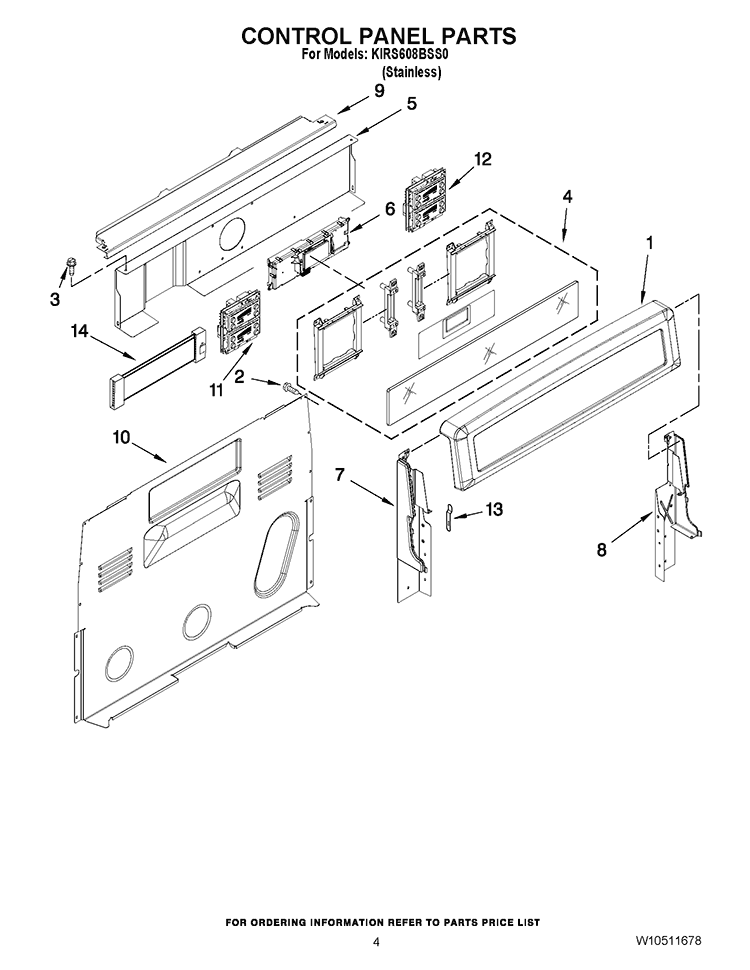 CONTROL PANEL PARTS Diagram and Parts List for KIRS608BSS0  KitchenAid Range