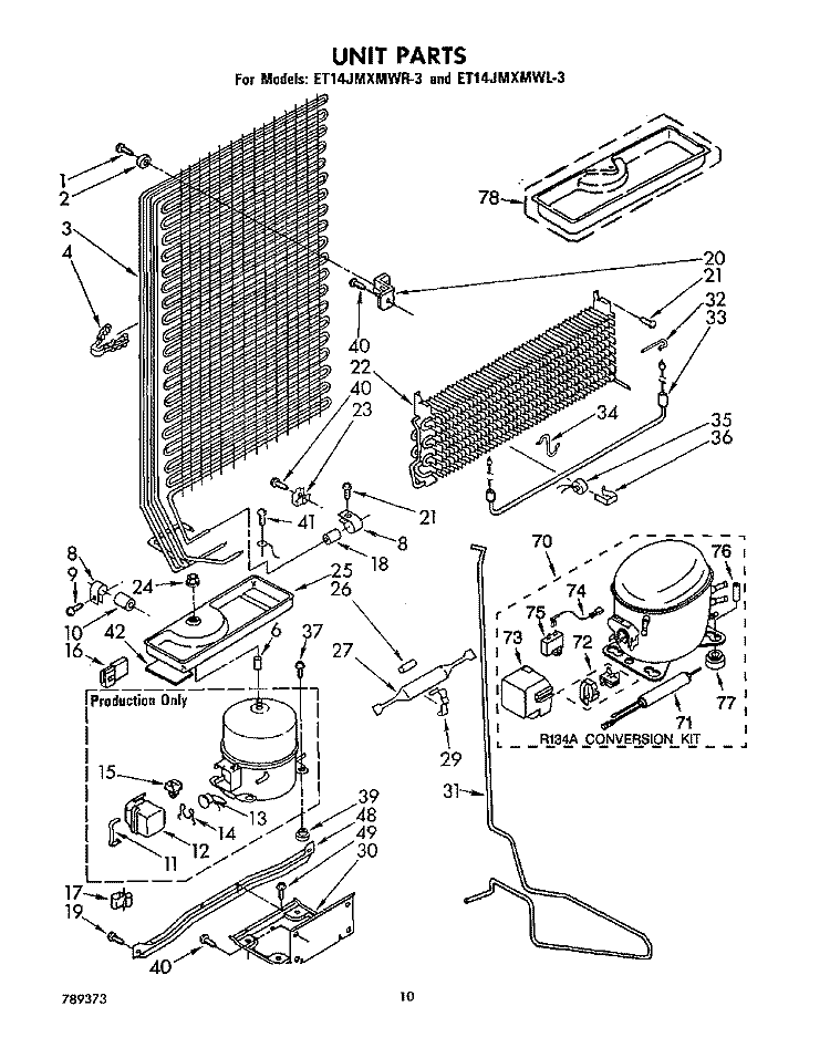 UNIT Diagram and Parts List for ET14JMXMWR3  Whirlpool Refrigerator