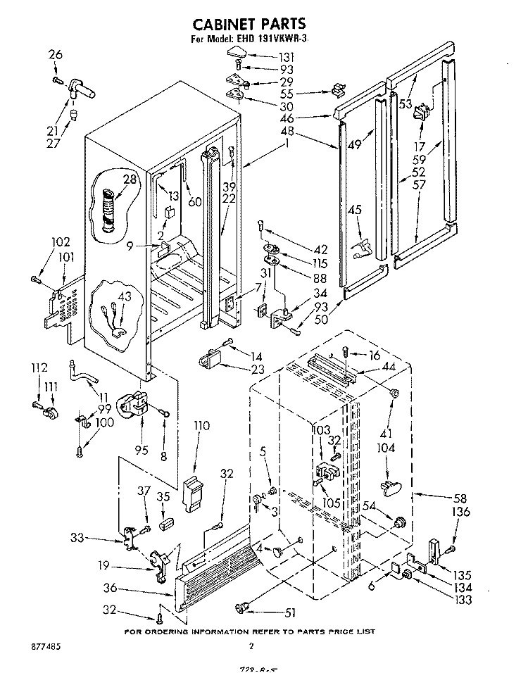 CABINET Diagram and Parts List for EHD191VKWR3  Whirlpool Refrigerator