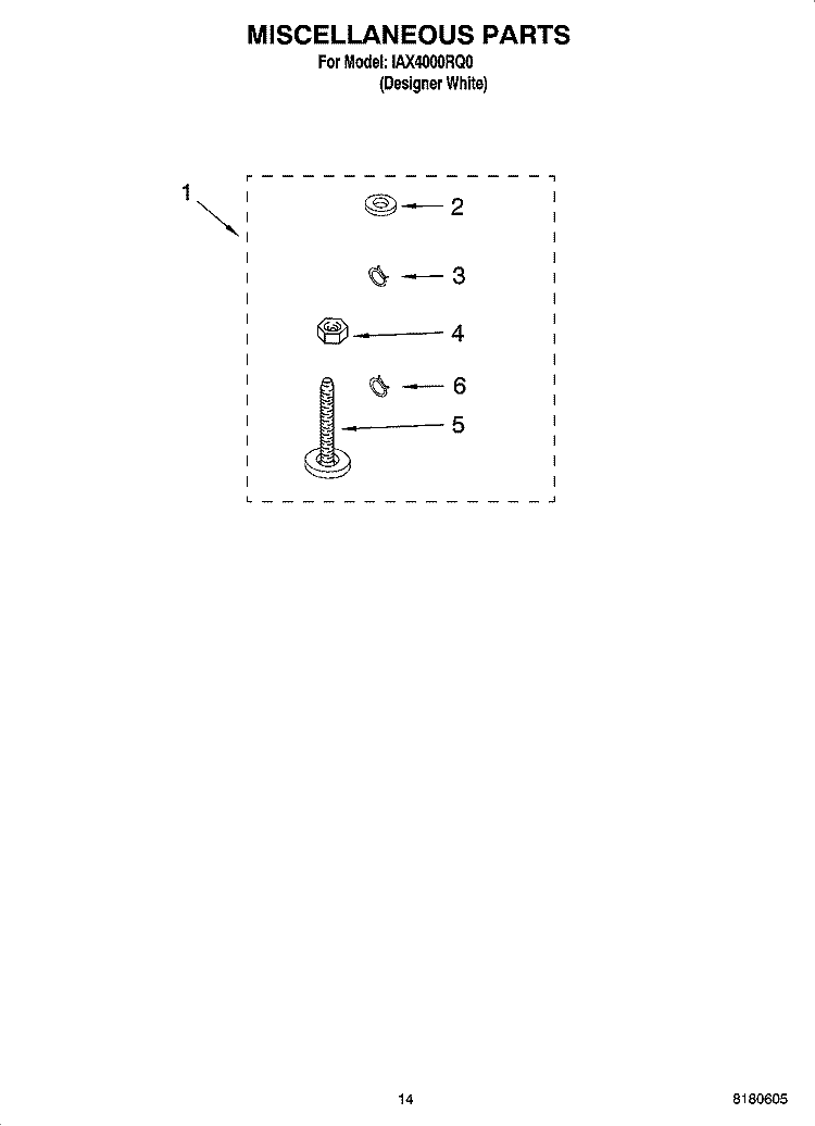 MISCELLANEOUS  PARTS, OPTIONAL PARTS (NOT INCLUDED) Diagram and Parts List for IAX4000RQ0  Inglis Washer