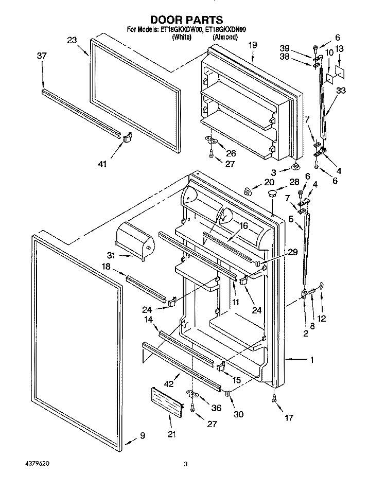DOOR Diagram and Parts List for ET18GKXDN00  Whirlpool Refrigerator
