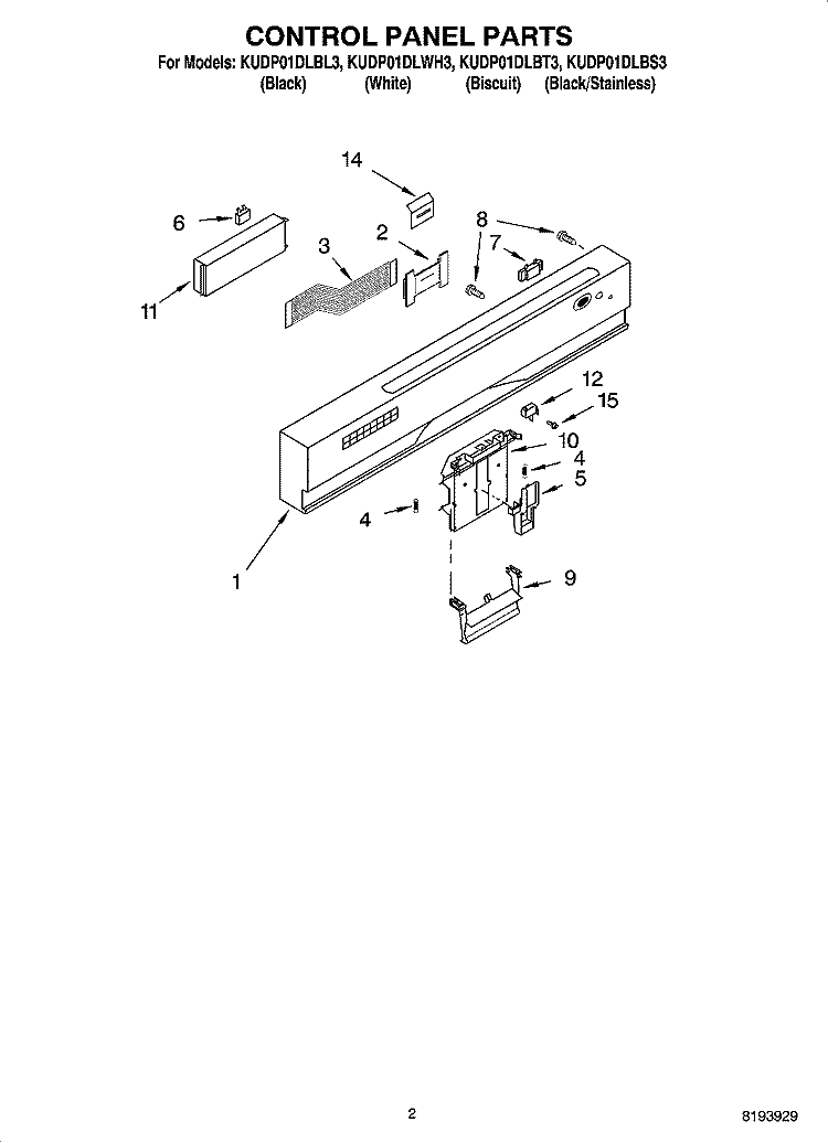 CONTROL PANEL PARTS Diagram and Parts List for KUDP01DLBL3  KitchenAid Dishwasher