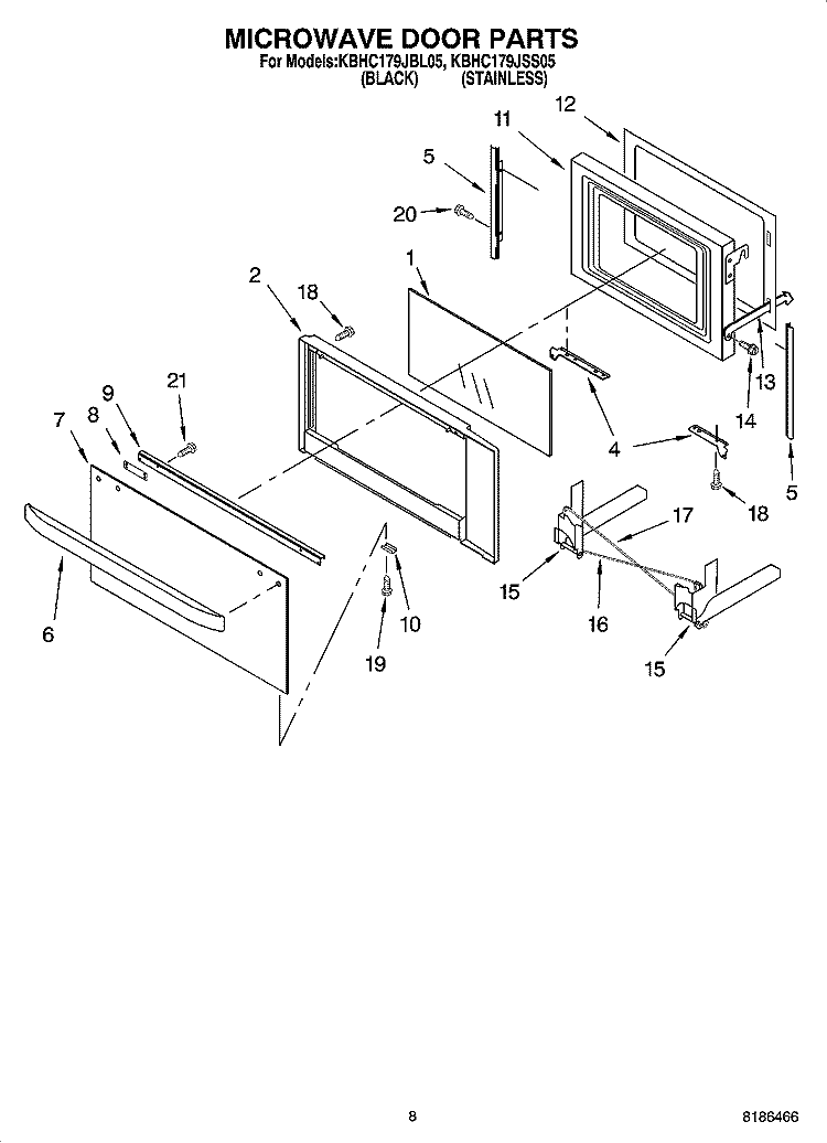 MICROWAVE DOOR PARTS, OPTIONAL PARTS Diagram and Parts List for KBHC179JBL05  KitchenAid Microwave Oven Combo